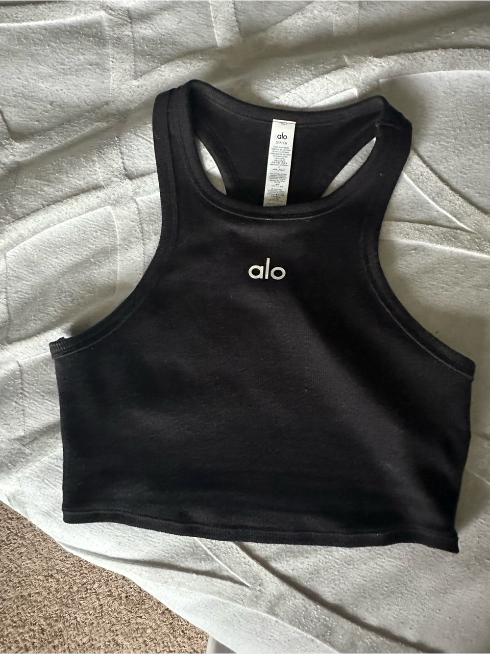 ALO Yoga Black Racerback Crop Top with Center Logo